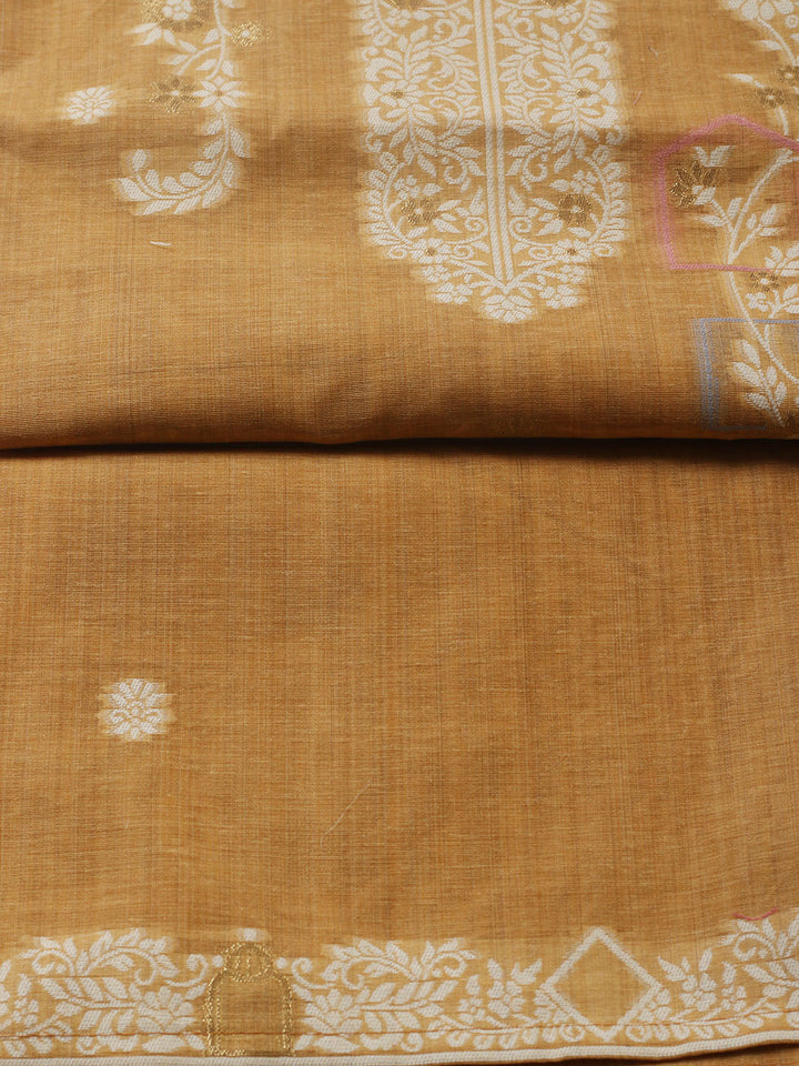 Printed Chanderi Unstitched Suit With Pant &amp; Dupatta