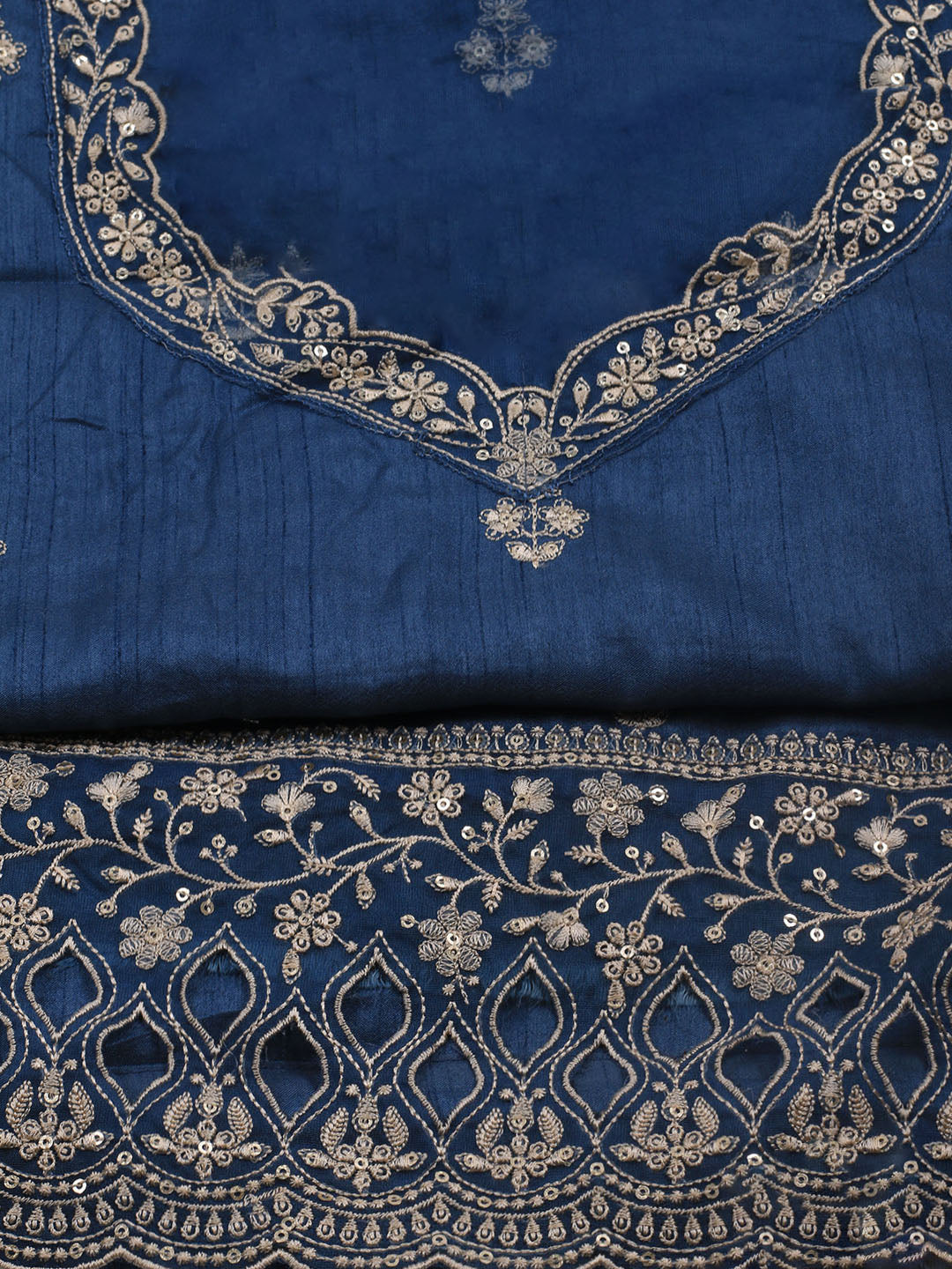 Embroidered Art Silk Unstitched Suit Piece With Dupatta