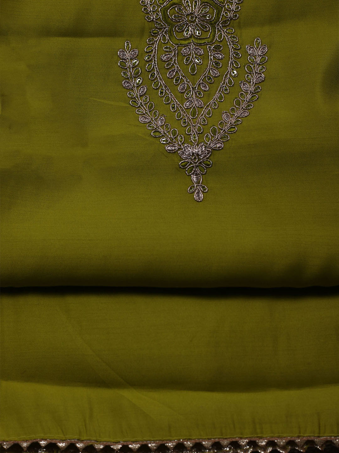 Neck Embroidered Chanderi Unstitched Suit With Dupatta