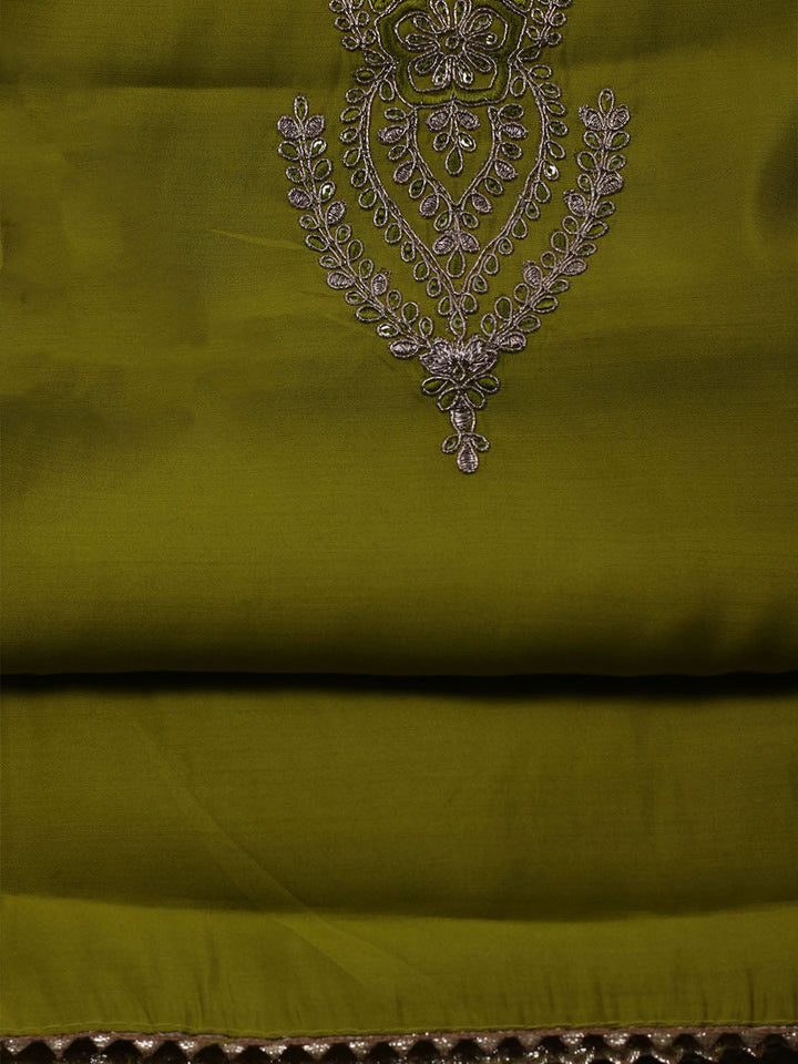 Neck Embroidered Chanderi Unstitched Suit With Dupatta