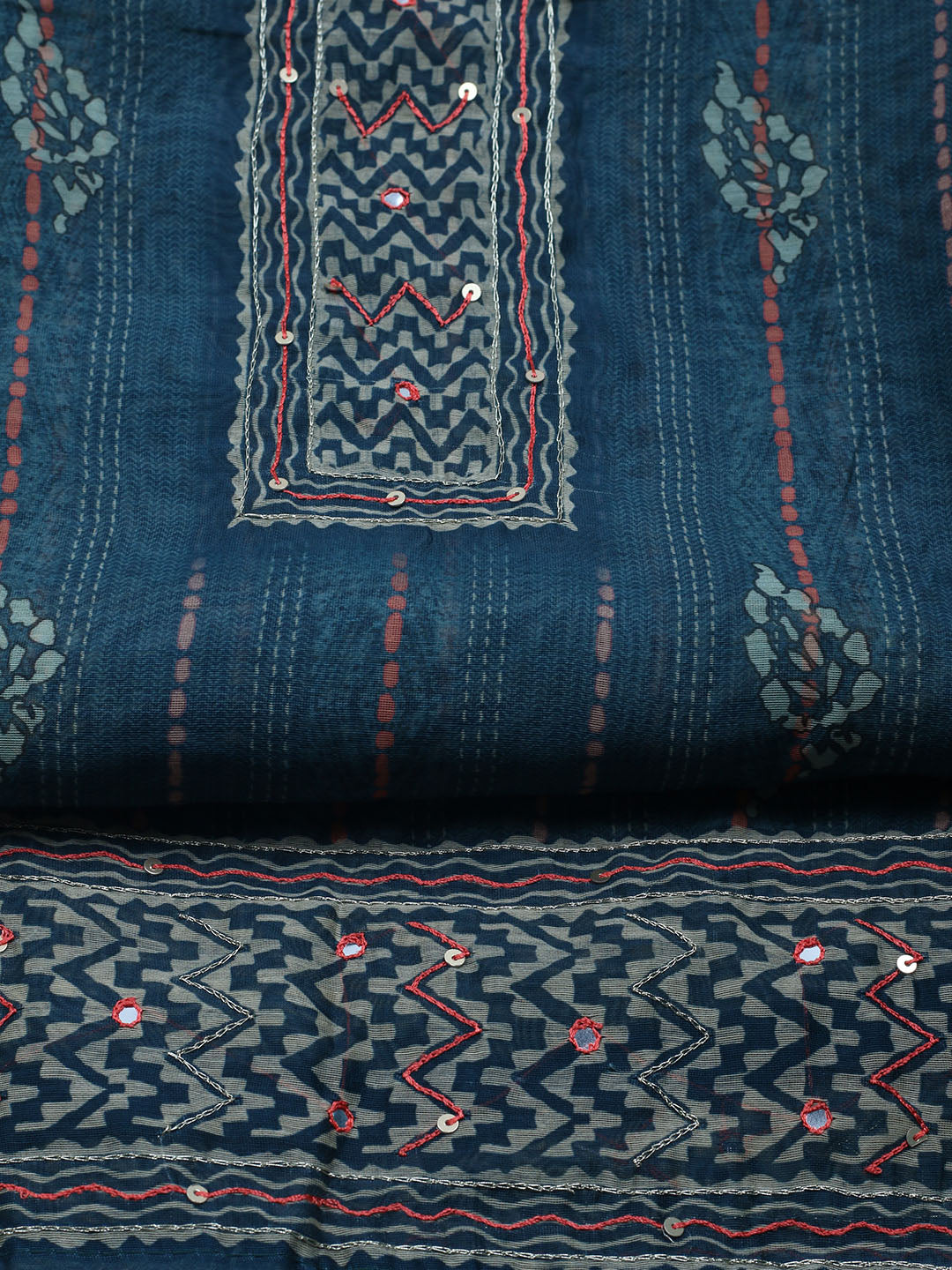 Printed Chanderi Unstitched Suit With Dupatta