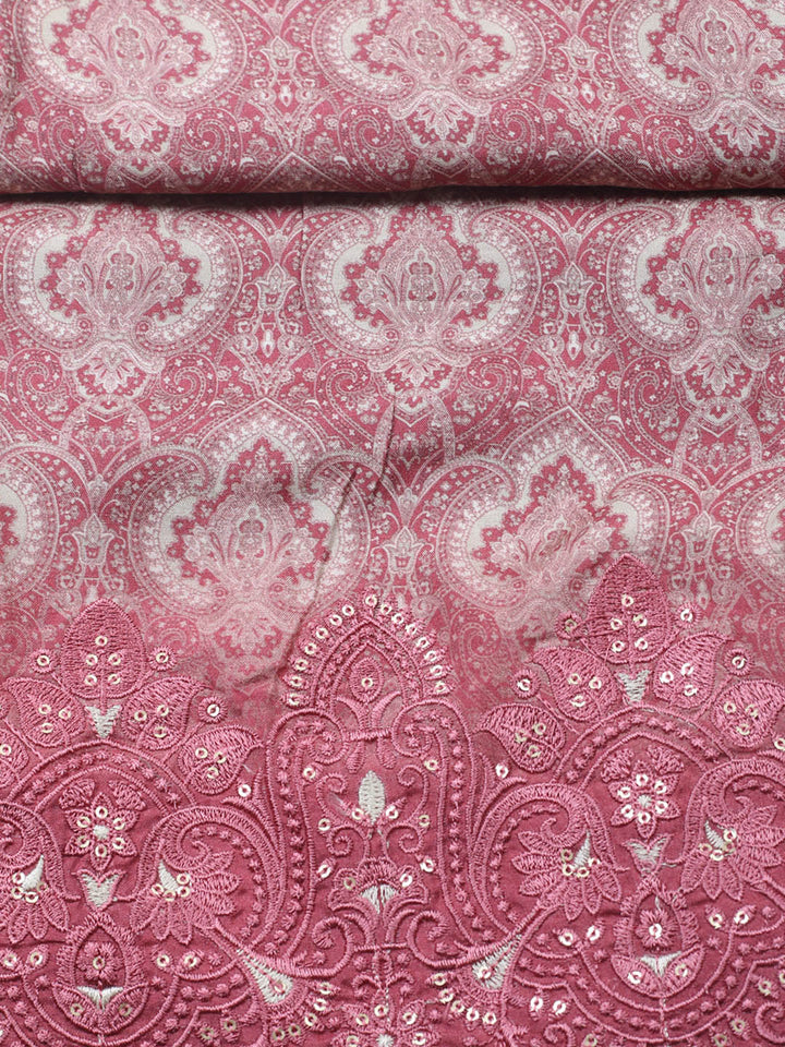 Embroidered Muslin Unstitched Suit With Pant &amp; Dupatta