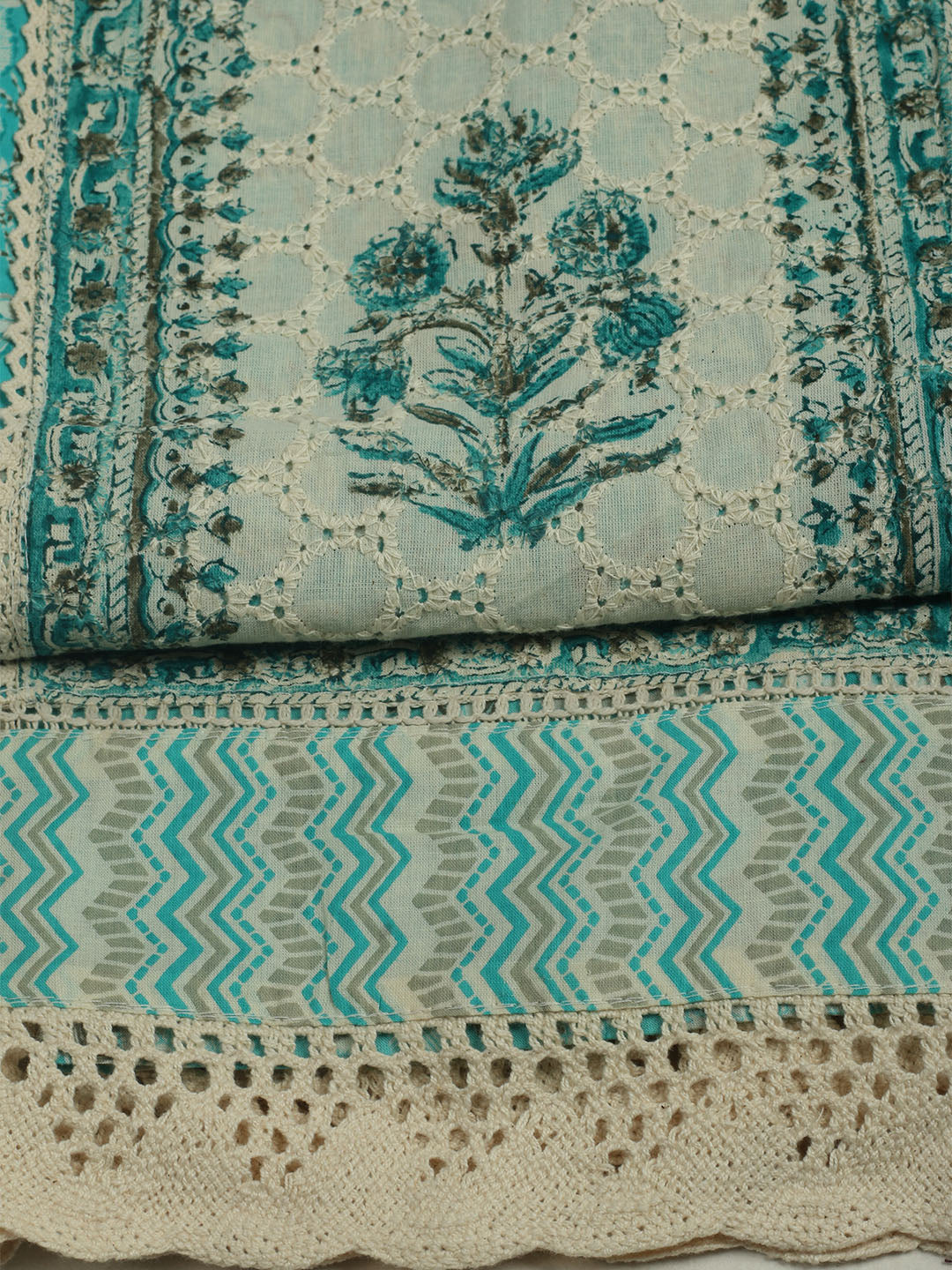Printed Cotton Unstitched Suit With Pant &amp; Dupatta