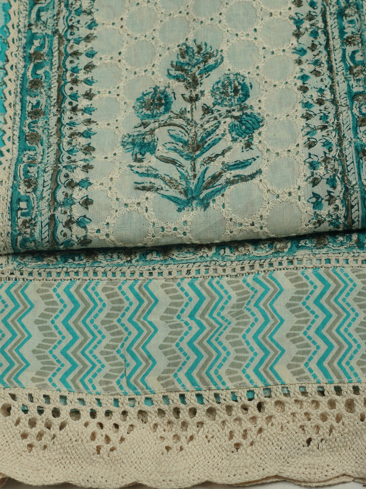Printed Cotton Unstitched Suit With Pant &amp; Dupatta