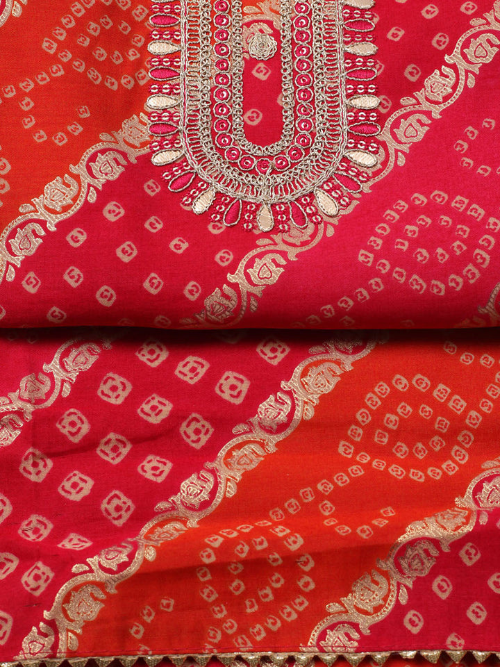 Embroidered Cotton Unstitched Suit With Pant &amp; Dupatta