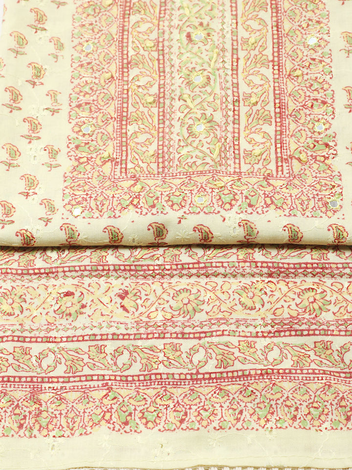 Printed Cotton Blend Unstitched Suit With Pant &amp; Dupatta