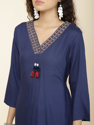 Plain Cotton Kurta With Pants & Dupatta