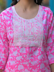 Floral Printed Cotton Kurta With Pants & Dupatta