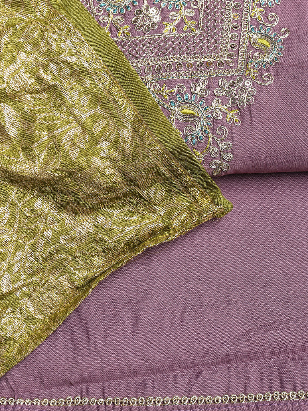 Neck Embroidered Cotton Blend Unstitched Suit With Dupatta