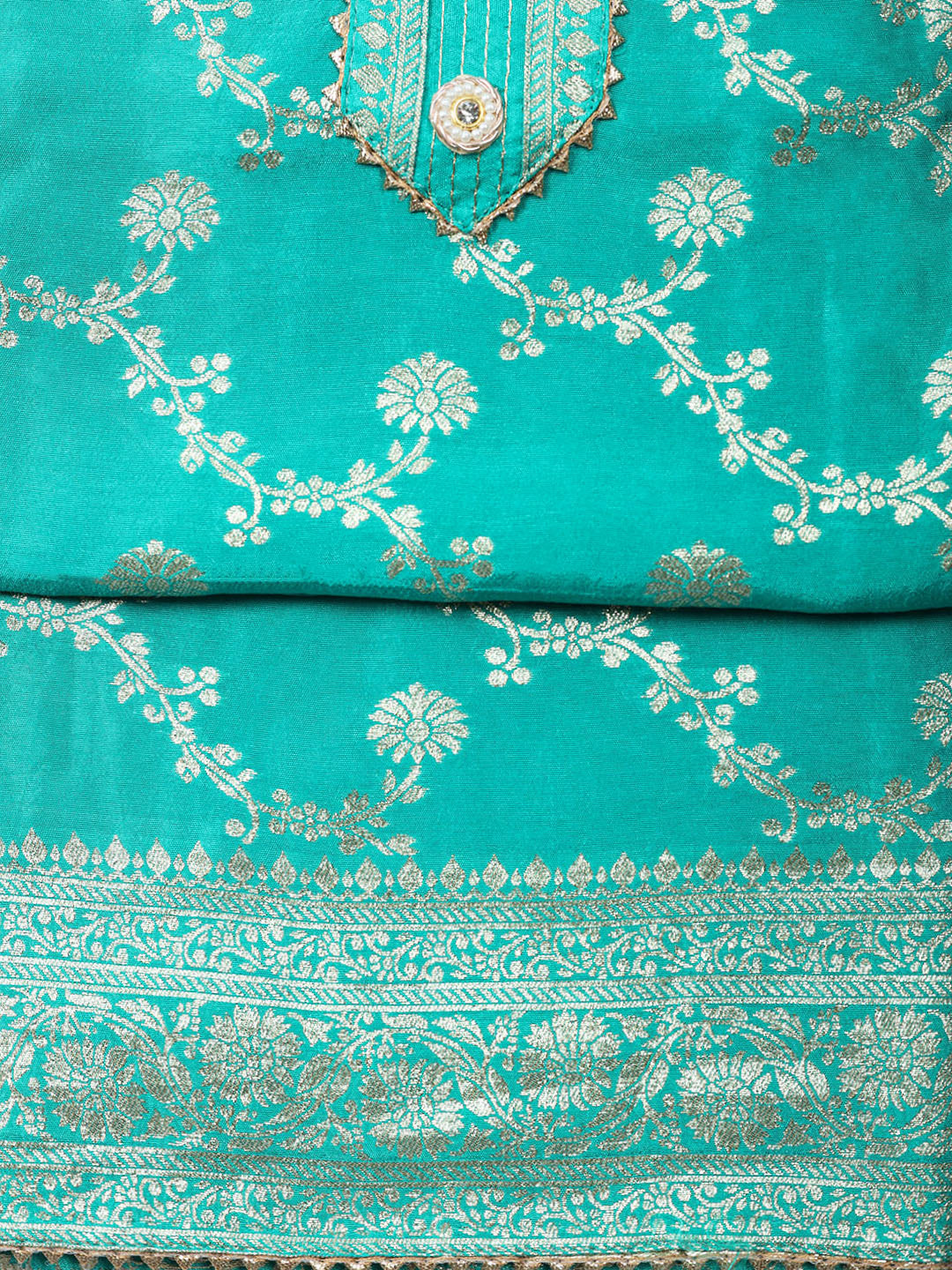 Embroidered Chanderi Unstitched Suit With Pant &amp; Dupatta