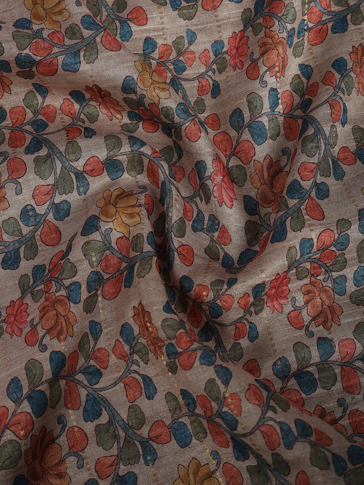 Floral Print Tussar Silk Saree