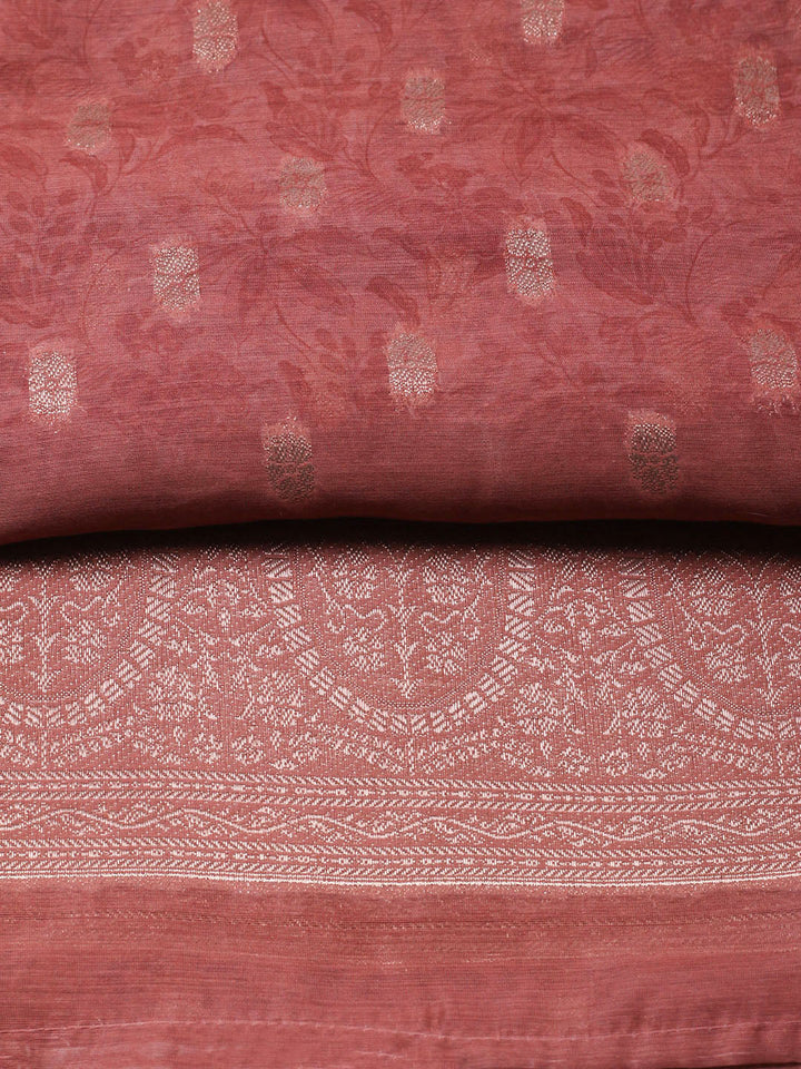 Embroidered Chanderi Unstitched Suit With Pant &amp; Dupatta