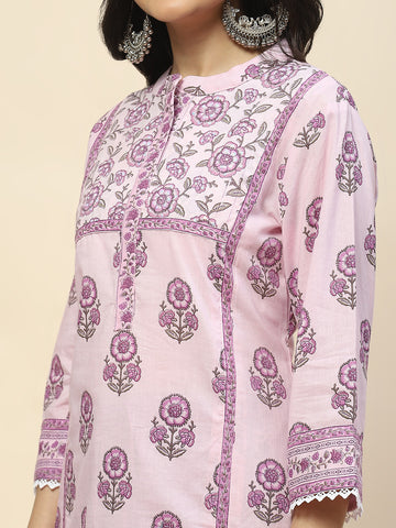 Floral Printed Cotton Kurta With Pants