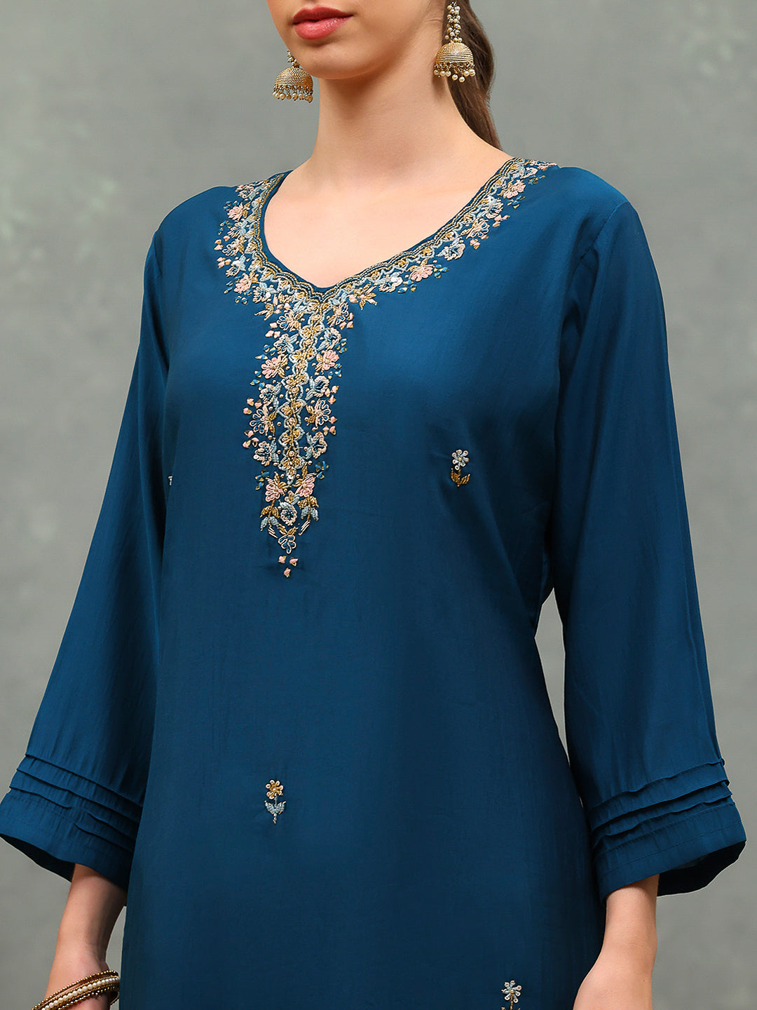 Embroidered Muslin Kurta With Pants &amp; Dupatta