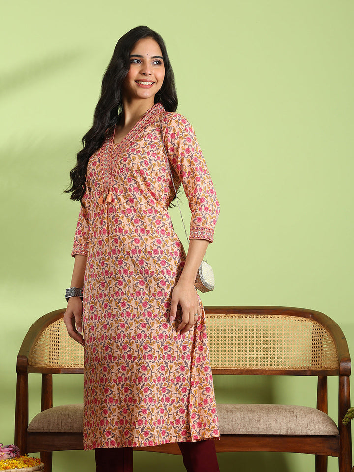 Floral Printed Cotton Blend Kurta