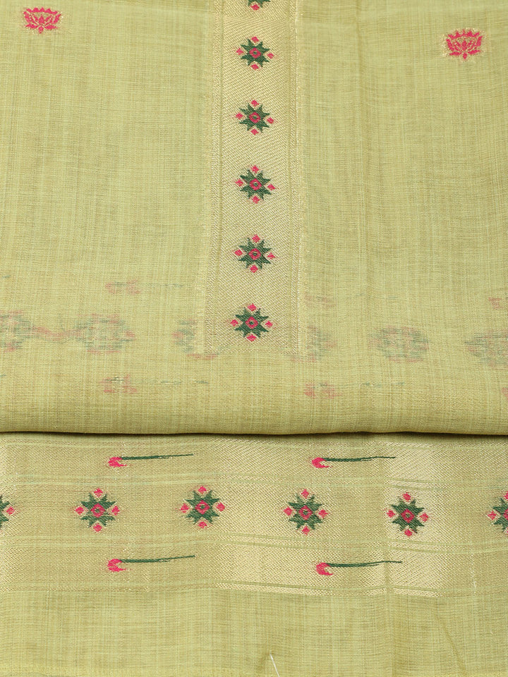 Embroidered Chanderi Unstitched Suit With Pant &amp; Dupatta