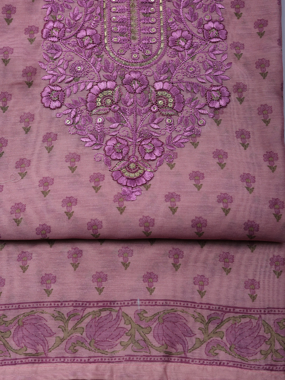 Embroidered Cotton Blend Unstitched Suit With Pant &amp; Dupatta