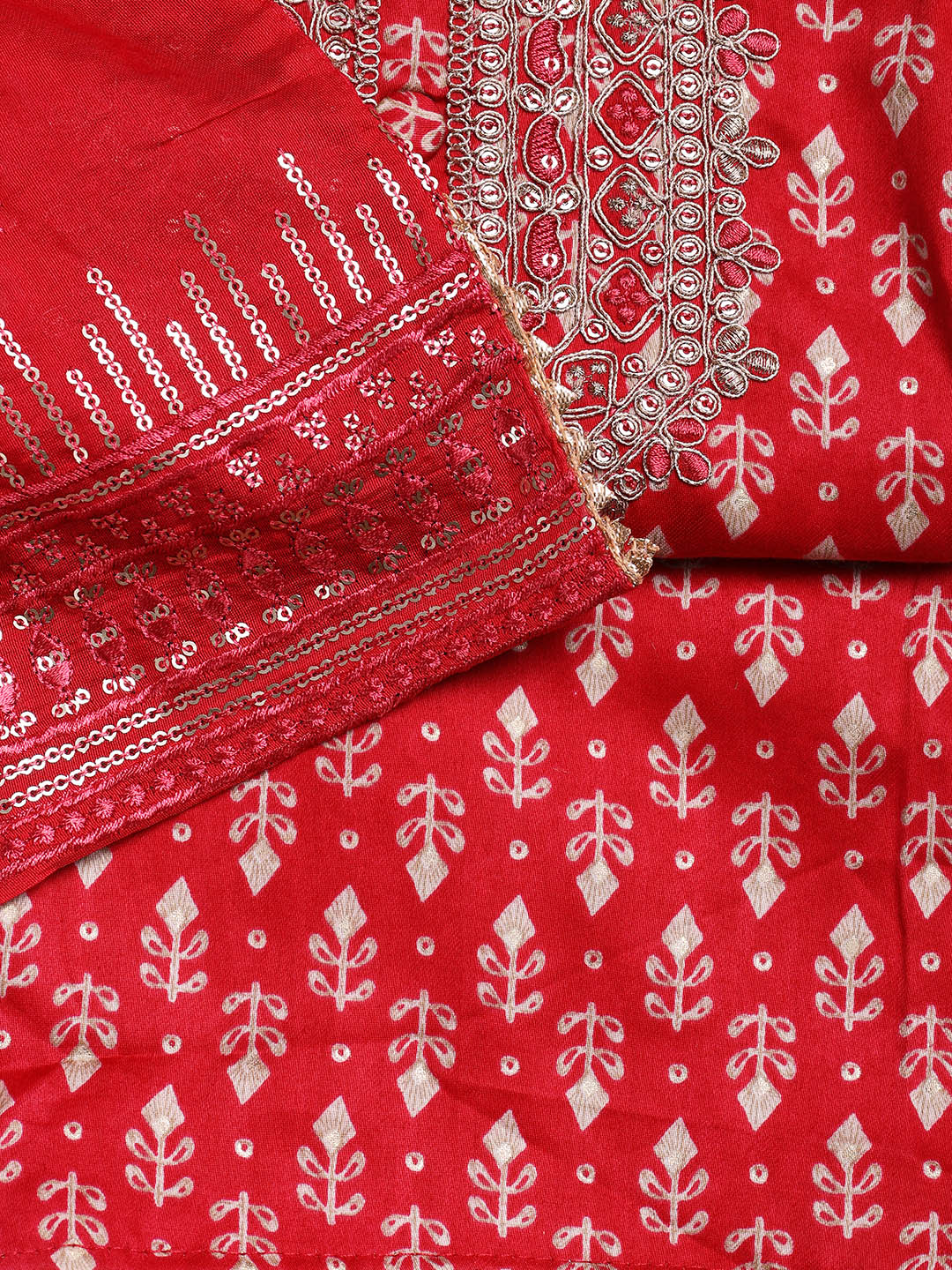 Neck Embroidered Cotton Blend Unstitched Suit With Dupatta