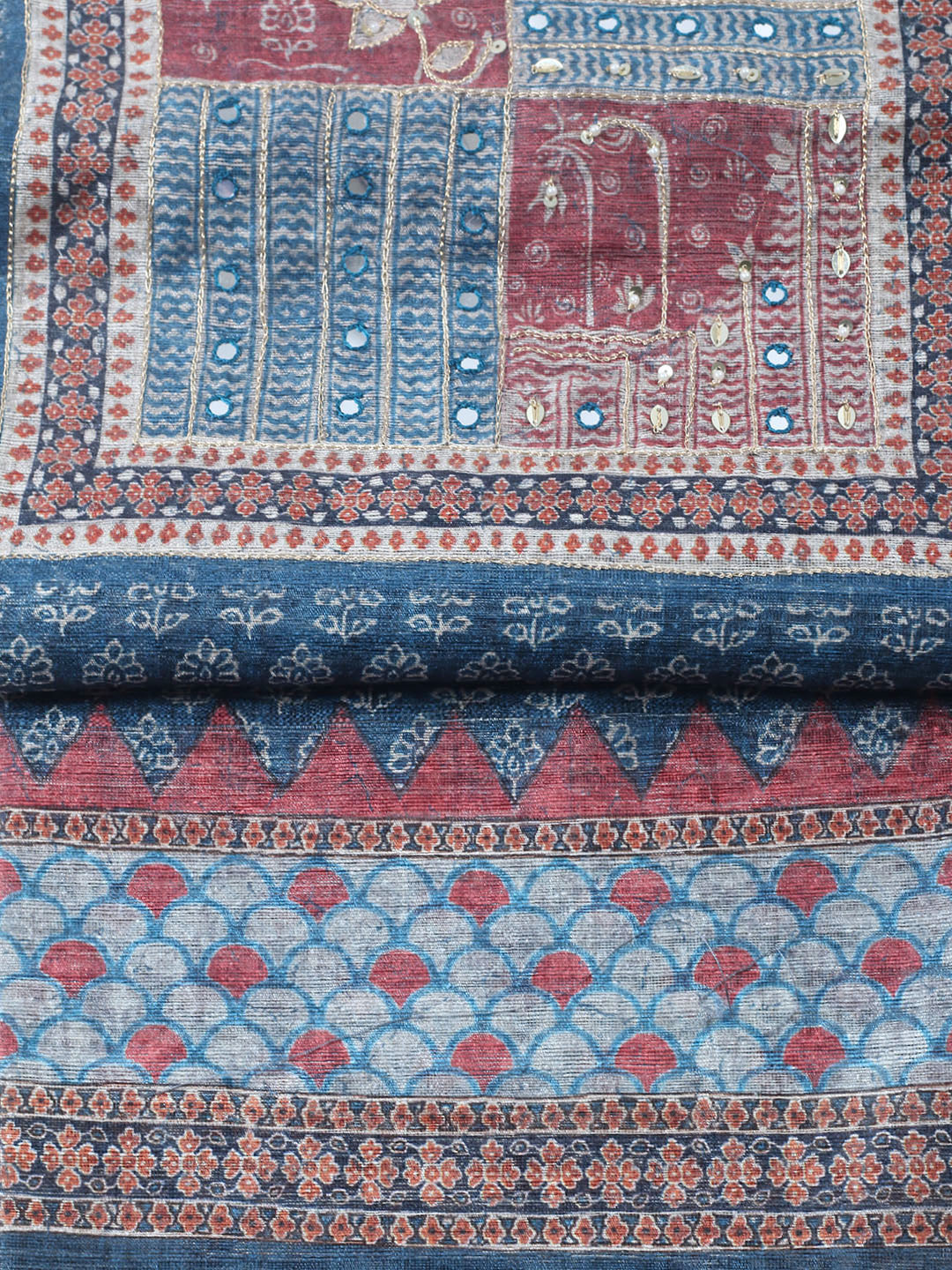 Embroidered Chanderi Unstitched Suit With Pant &amp; Dupatta