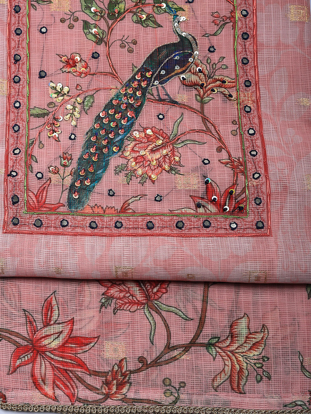 Embroidered Cotton Blend Unstitched Suit With Pant &amp; Dupatta