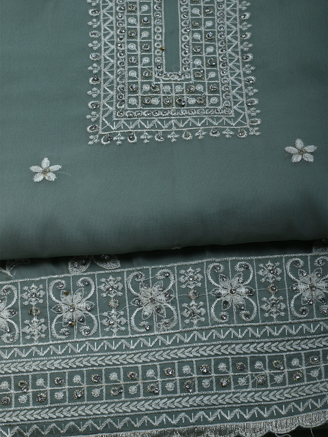 Embroidered Organza Unstitched Suit With Dupatta