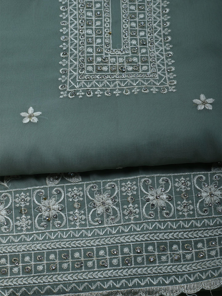Embroidered Organza Unstitched Suit With Dupatta