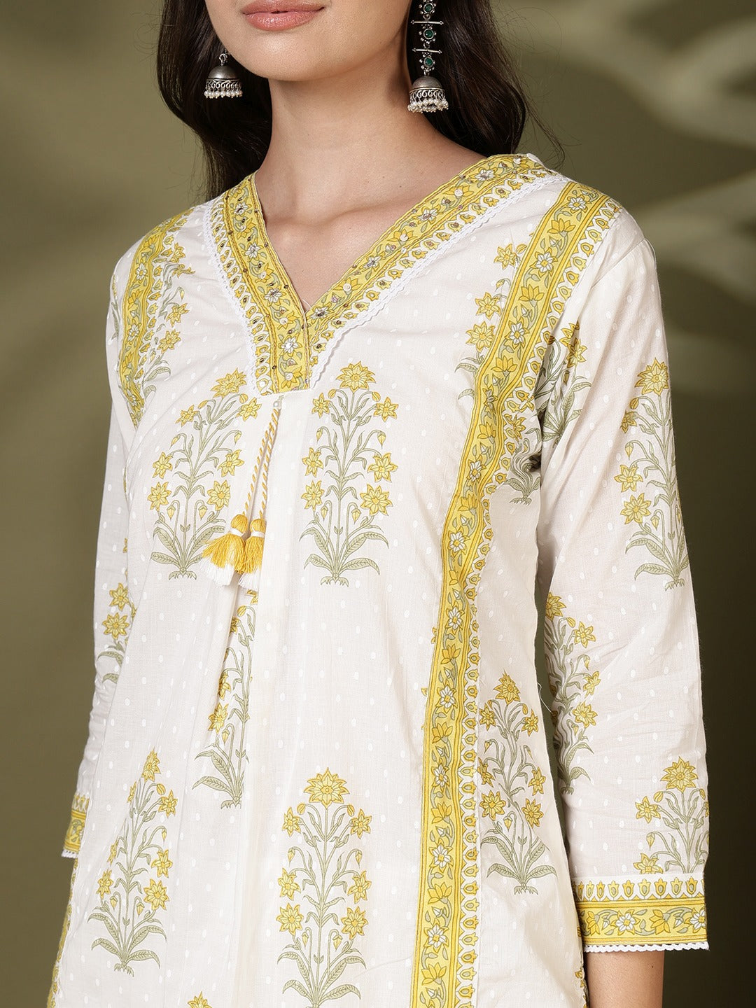 Printed Cotton Blend Kurta With Pant &amp; Dupatta