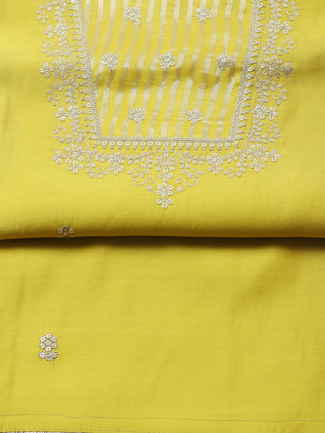 Embroidered Chanderi Unstitched Suit With Pant &amp; Dupatta
