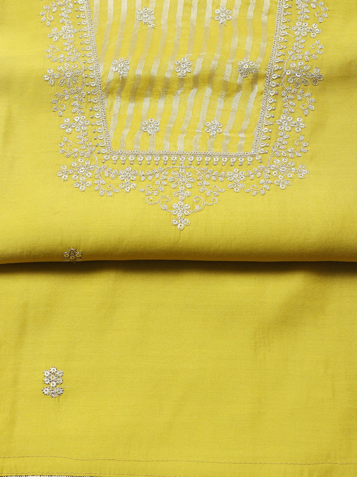 Embroidered Chanderi Unstitched Suit With Pant &amp; Dupatta