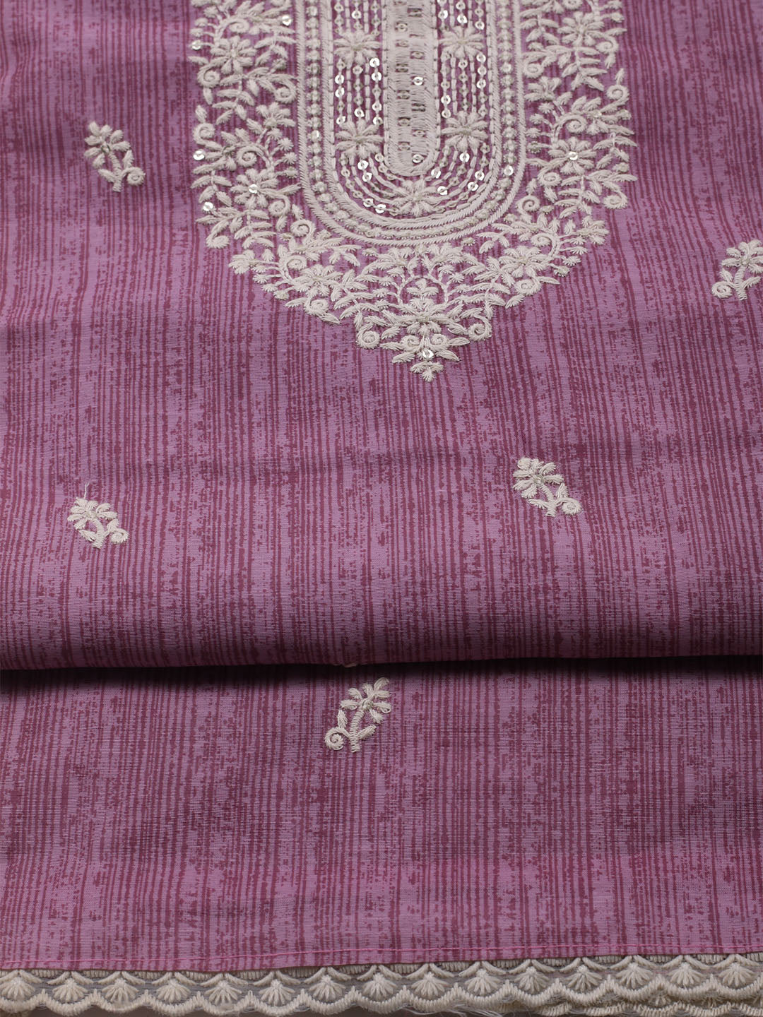 Embroidered Chanderi Unstitched Kurta With Pant & Dupatta