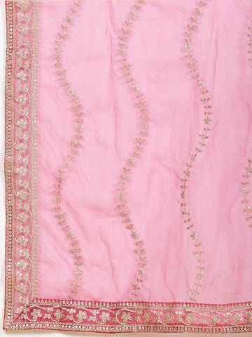 Neck Embroidered Chanderi Unstitched Suit Piece With Dupatta