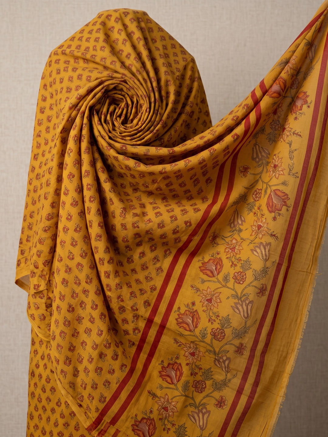 Mustard Embroidered Cotton Blend Straight Round Neck Suit Set