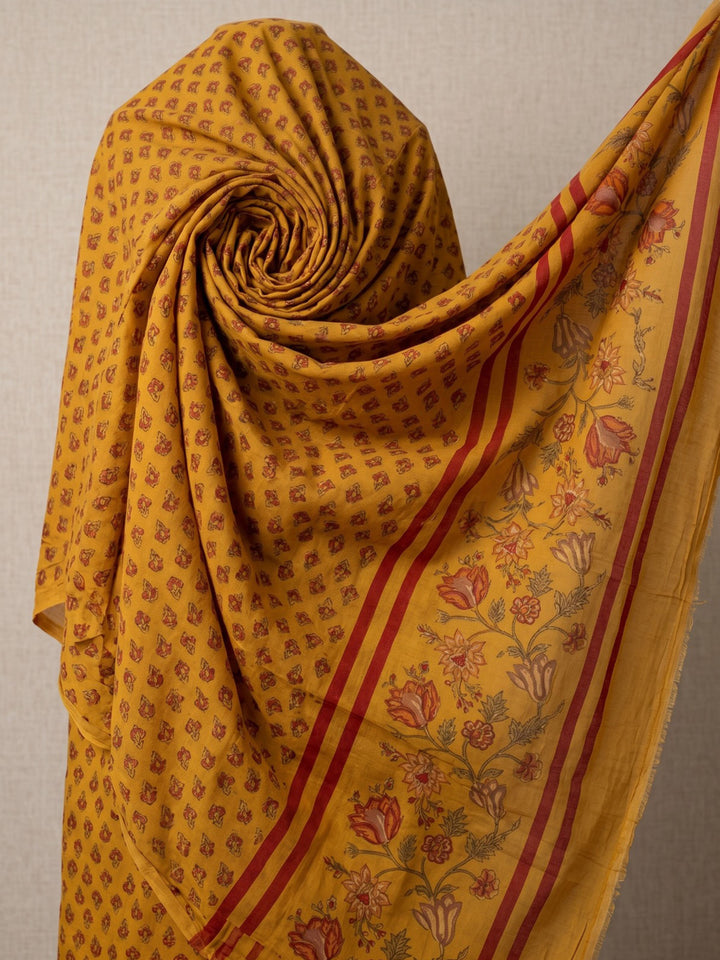 Mustard Embroidered Cotton Blend Straight Round Neck Suit Set