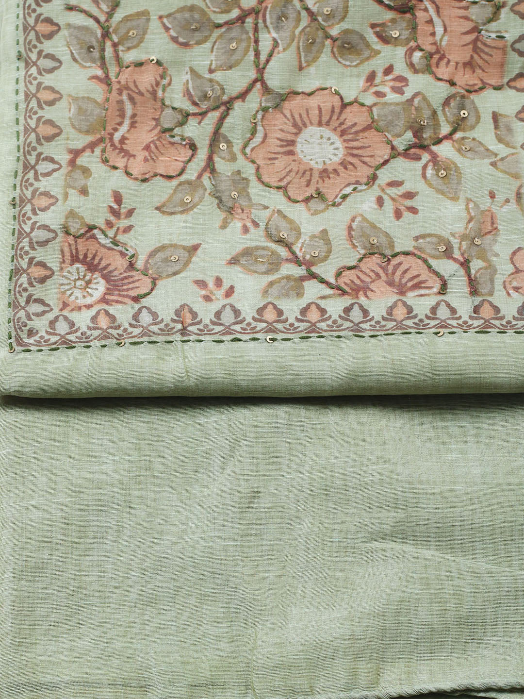 Embroidered Chanderi Unstitched Suit With Pant &amp; Dupatta