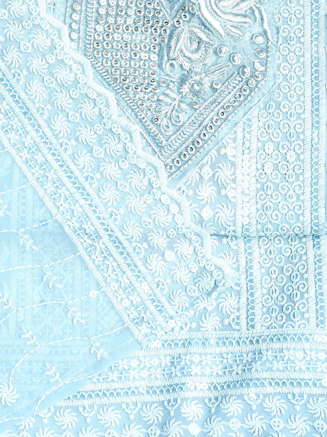 Chikan Work Georgette Unstitched Suit With Dupatta