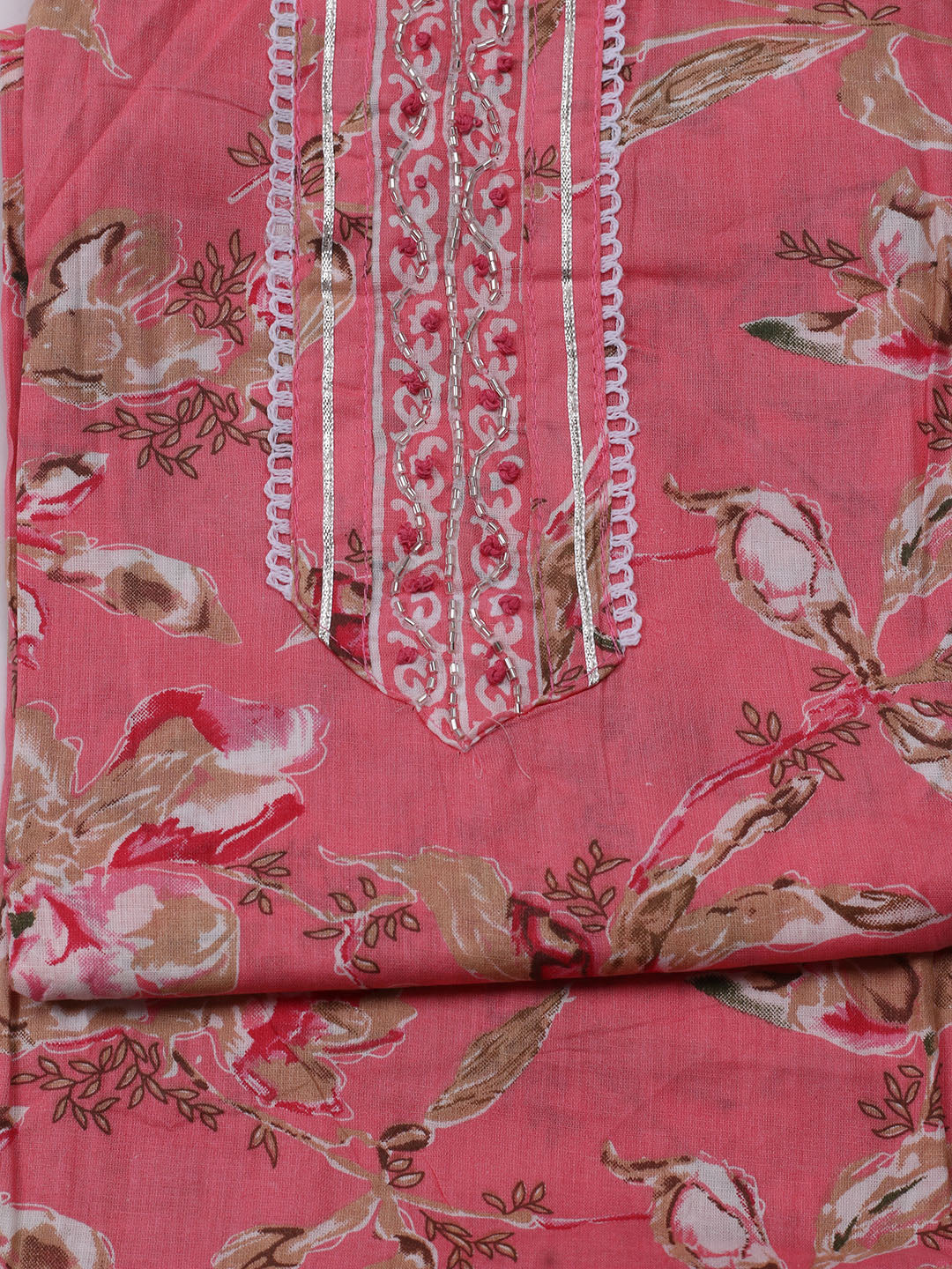 Neck Embroidered Cotton Blend Unstitched Suit With Dupatta