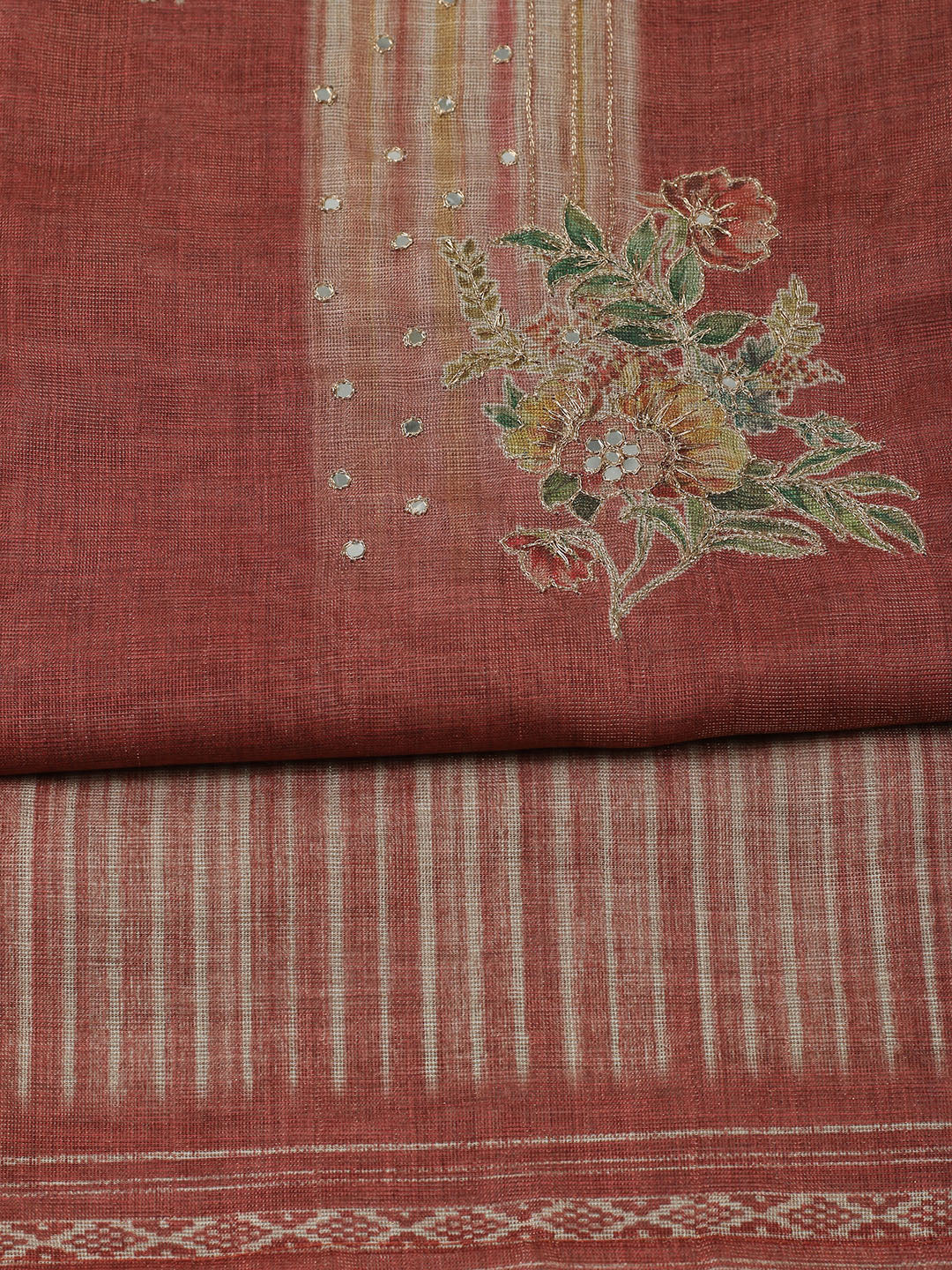 Embroidered Tissue Unstitched Suit With Pant &amp; Dupatta
