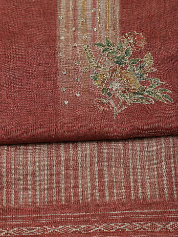 Embroidered Tissue Unstitched Suit With Pant &amp; Dupatta
