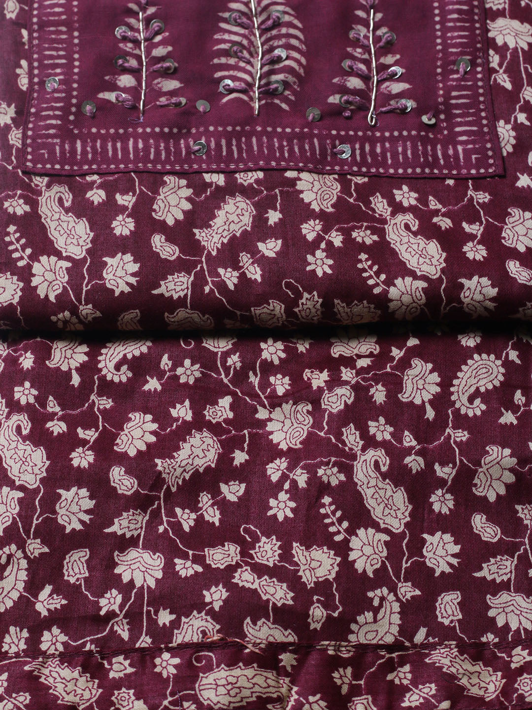 Printed Cotton Blend Unstitched Suit With Pant &amp; Dupatta
