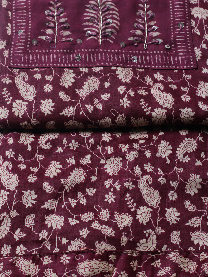 Printed Cotton Blend Unstitched Suit With Pant &amp; Dupatta