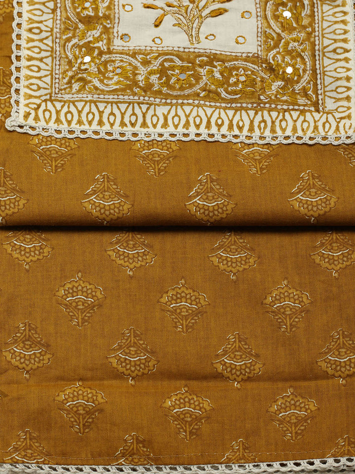 Printed Cotton Blend Unstitched Suit With Pant &amp; Dupatta