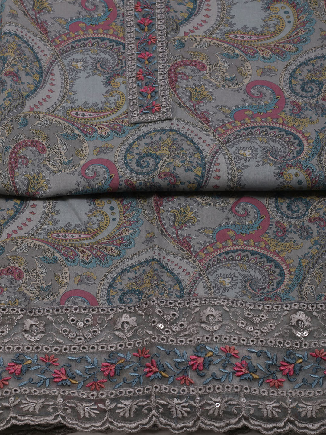 Printed Cotton Blend Unstitched Suit With Dupatta
