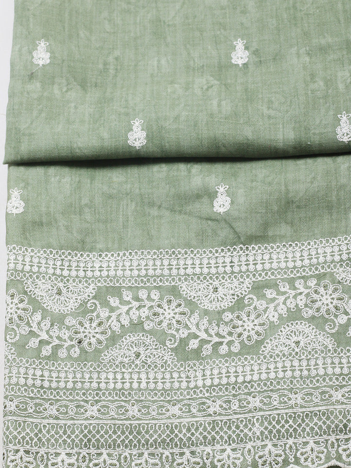 Embroidered Linen Blend Unstitched Suit With Pant &amp; Dupatta