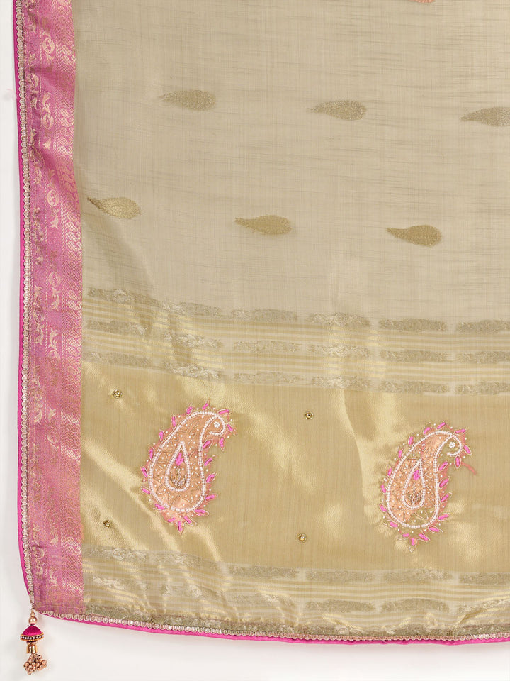 Embroidered Tissue Linen Saree