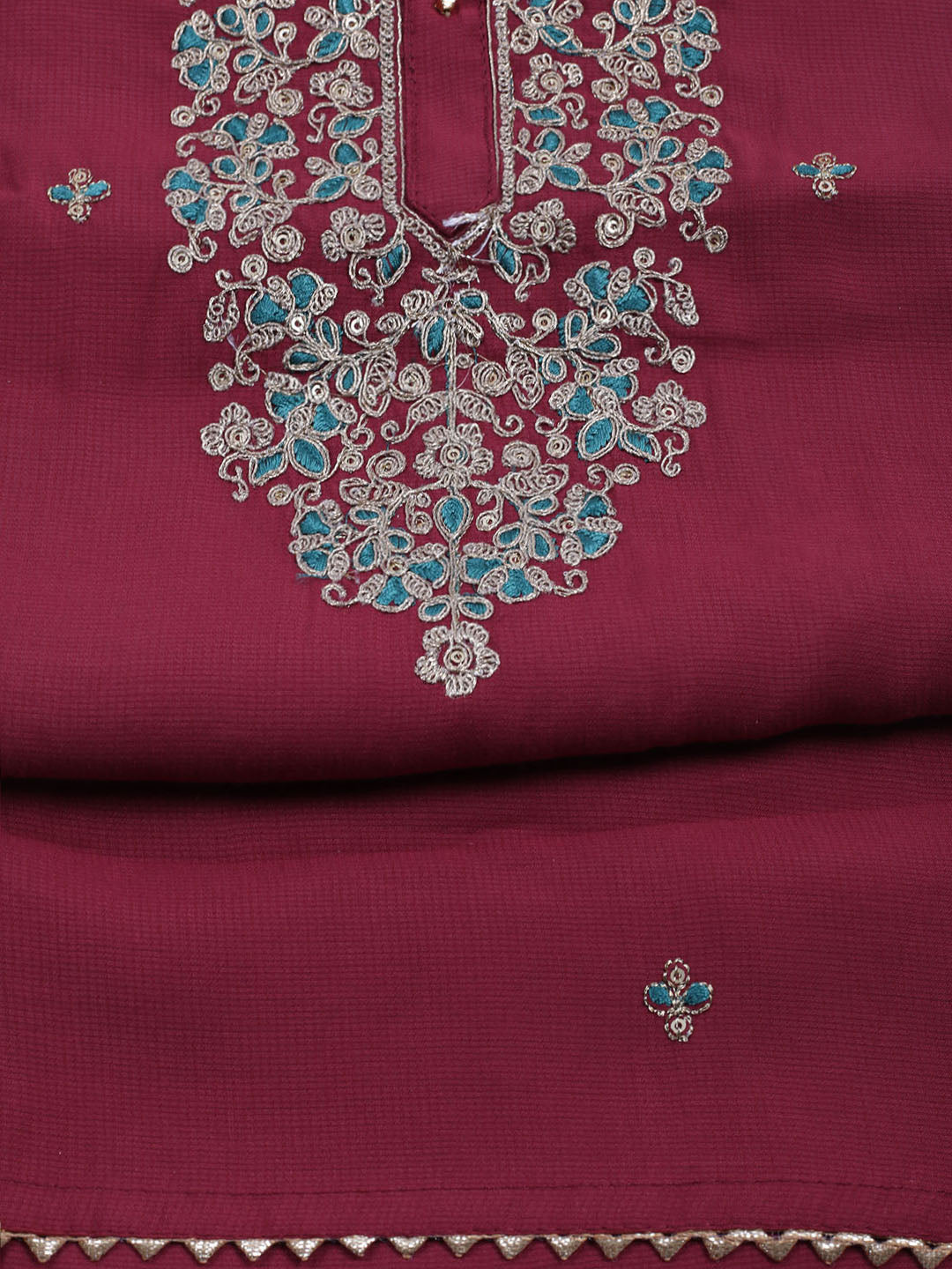 Neck Embroidered Cotton Blend Unstitched Suit With Dupatta
