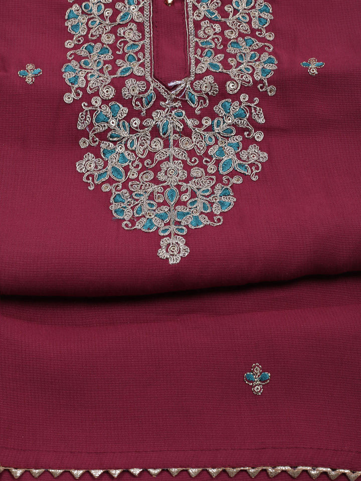 Neck Embroidered Cotton Blend Unstitched Suit With Dupatta