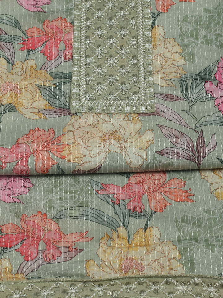Printed Cotton Unstitched Suits Printed Suit With Pant &amp; Dupatta