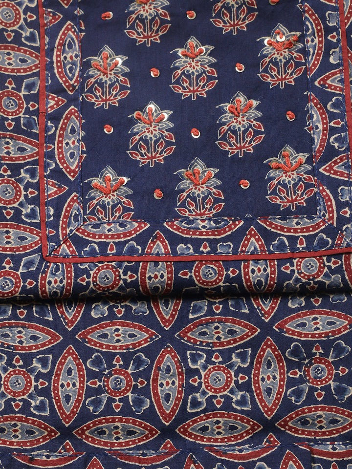 Printed Cotton Blend Unstitched Suit With Pant &amp; Dupatta