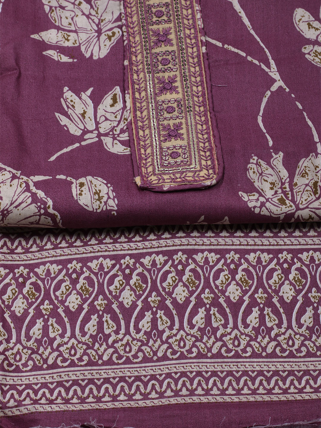 Printed Cotton Blend Unstitched Suit With Dupatta