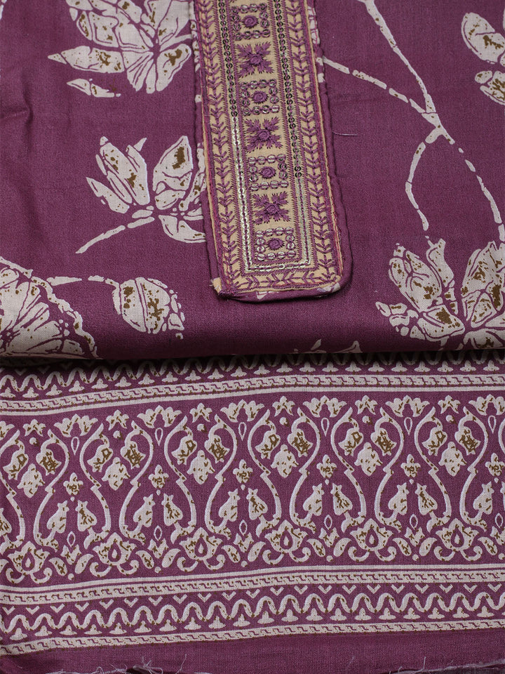 Printed Cotton Blend Unstitched Suit With Dupatta
